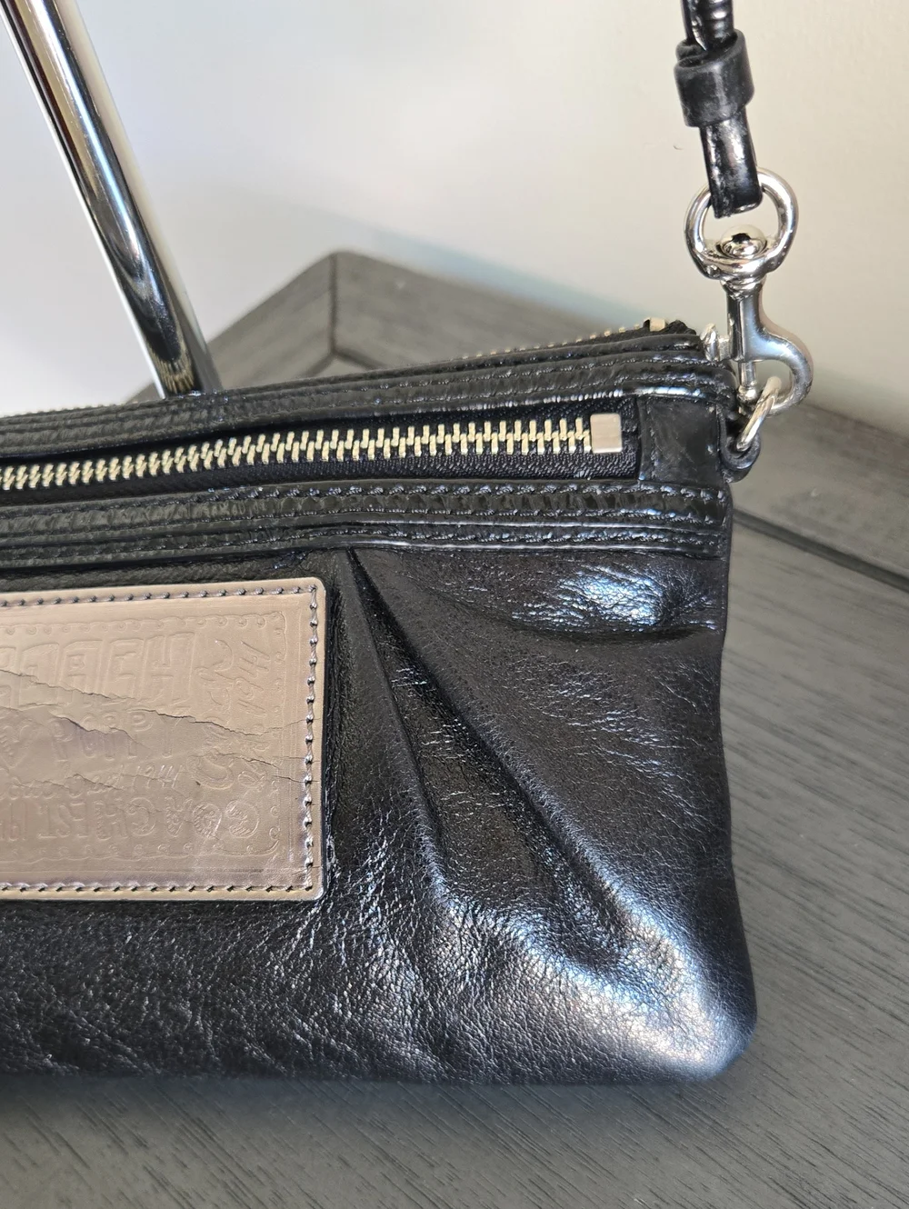 Black Leather Coach Poppy Crossbody/ Wristlet with Silver Hardware